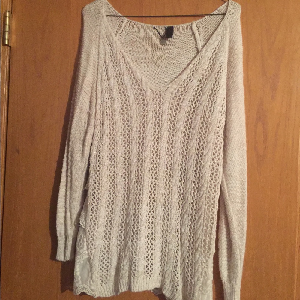 Cream sweater with lace on back